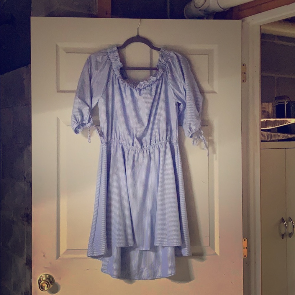 Blue and white stripped off the shoulder dress